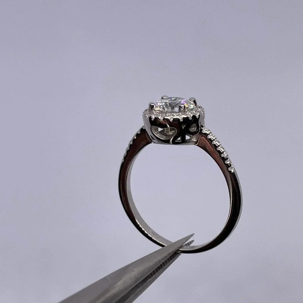 Moissanite Diamond Ring GRA Certified Halo 1 Ct Round Cut Size 7